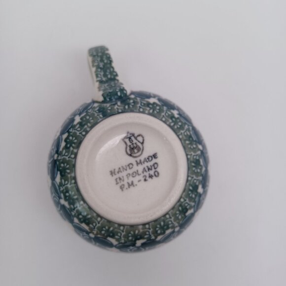 Polish Pottery Floral Coffee Tea Cup Hand Made Poland Green Orange Bubble Mug - Picture 9 of 10